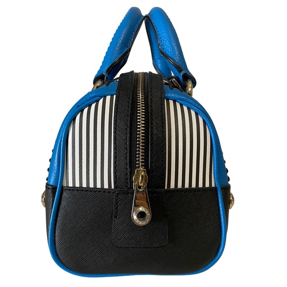 EUC Henri Bendel Centennial Mini Barrel Bag Striped Blue Tapestry - Picture 6 of 17